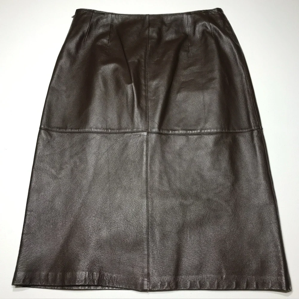 Vintage Nygard 100% Leather Below The Knee Pencil - Rich Chocolate Brown, sz 12